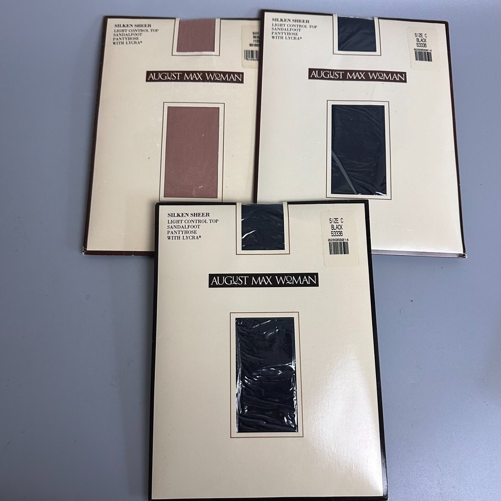 August Max Woman Silken Sheer Pantyhose 3pk Size C Black Beige Light Control Top